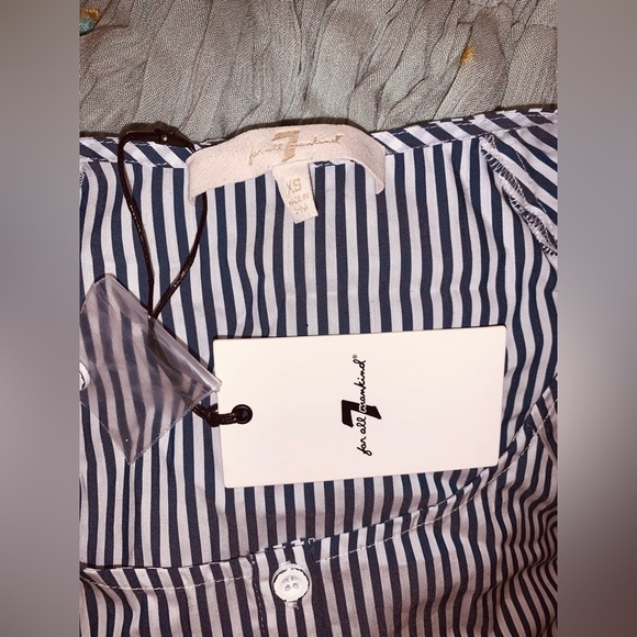 7 for all Mankind Ruffle Long Sleeve Striped Blouse NWT - Picture 5 of 6